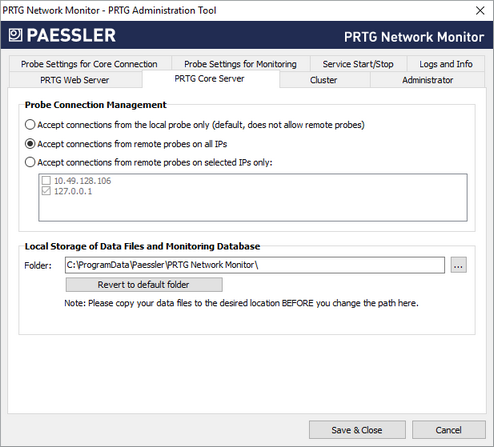 prtg administration tool on core server system prtg network
