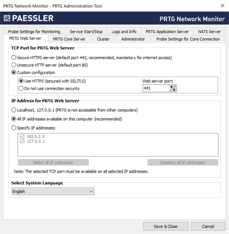 PRTG Web Server Tab PRTG Web Server Tab