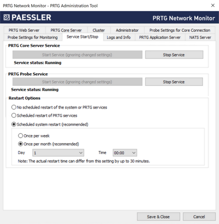 Service Start/Stop Tab Service Start/Stop Tab