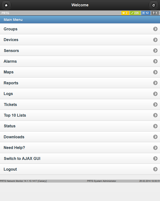 PRTG Mobile Web GUI
